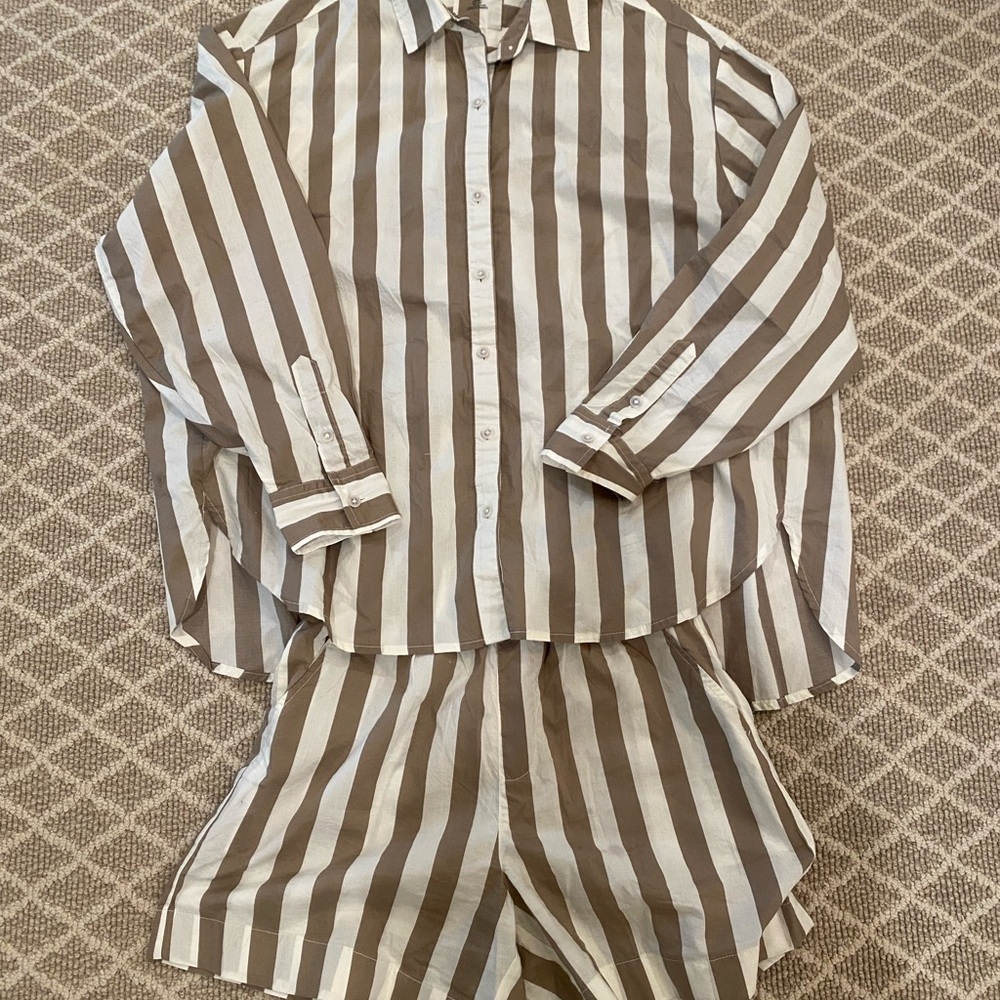 Aerie Brown and White Striped Kids Pajama Set